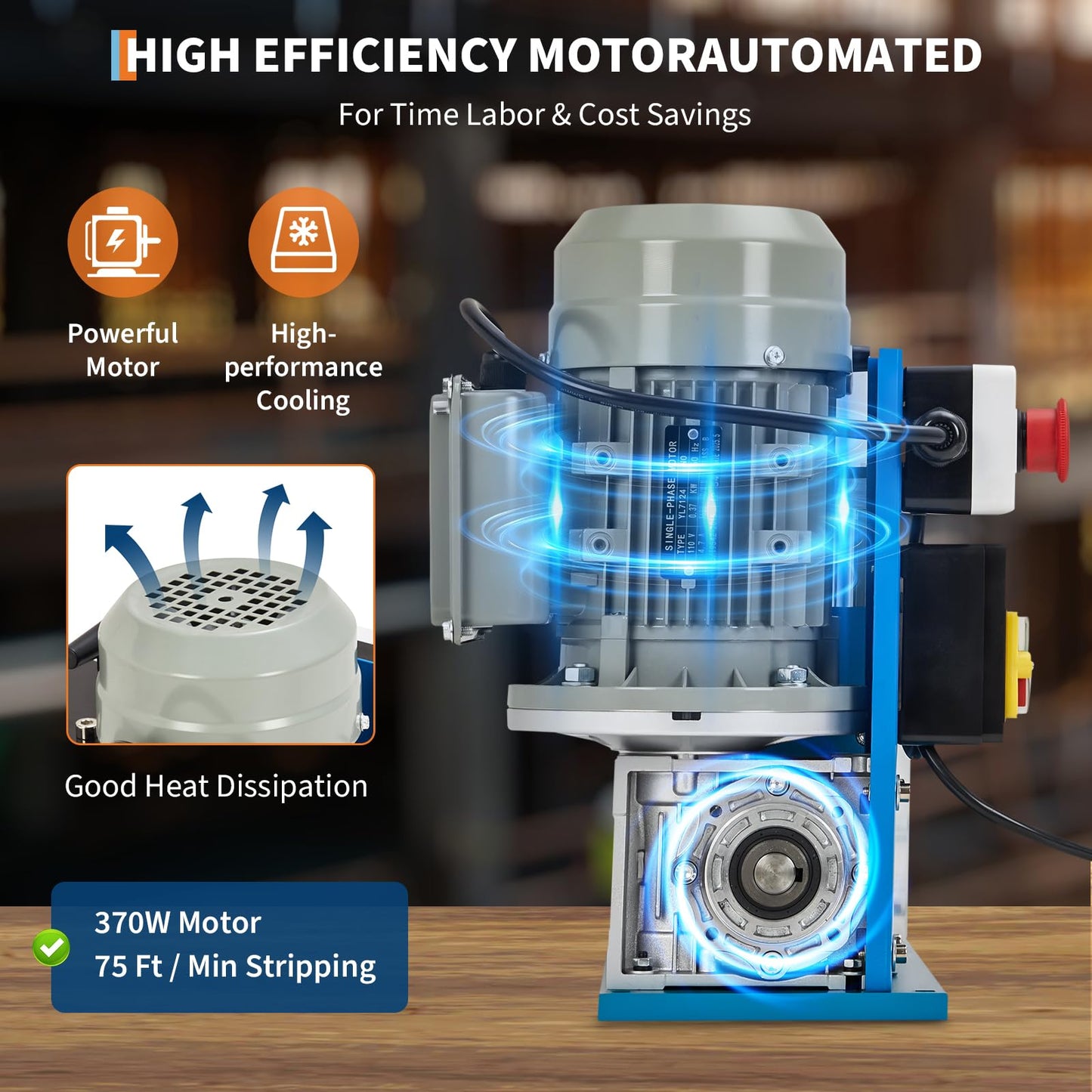 Wire Stripper Machine, 0.06" - 1.5" Automatic Wire Stripper，75 Feet/Minute, 370w 11 Channels 10 Blades with Manual Hand Cranked Industrial for Recycling Copper