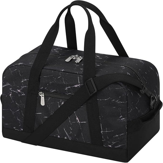 Small Gym Bag 14 inch lightweight Carry On Mini Duffel Bag for Travel Sport - Marble Black