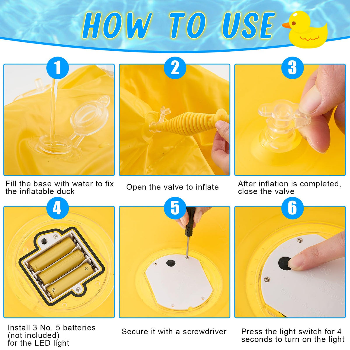 Hungdao 4 Feet Giant Inflatable Duck Pool Float with LED Lights, Light up Blow up Duck Pool Floatie for Adults Teens, Glow in The Dark Summer Holiday Party Decoration Outdoor Yard Lawn(1 Pack)