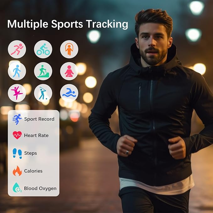 Smart Health Rings for Women Men, Fitness Tracker with Heart Rate, Blood Oxygen, HRV, Sleep Tracker, Step Tracker, No Subscription Fee, IP68 Waterproof Smart Ring for iphone & Android (Black 6#)