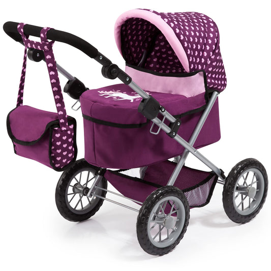 Bayer Trendy Doll Pram & Stroller, Burgundy Pink, 18 inch Dolls, Adjustable Handle, Pretend Play with Accessories