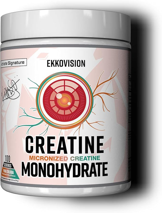 Ekkovision Creatine Monohydrate Powder, Micronized, Pina Colada, Pre Workout & Post Workout Supplement for Men & Women, Energy Support, Easy to Mix in Shakes, Smoothies & Beverages, 100 Servings