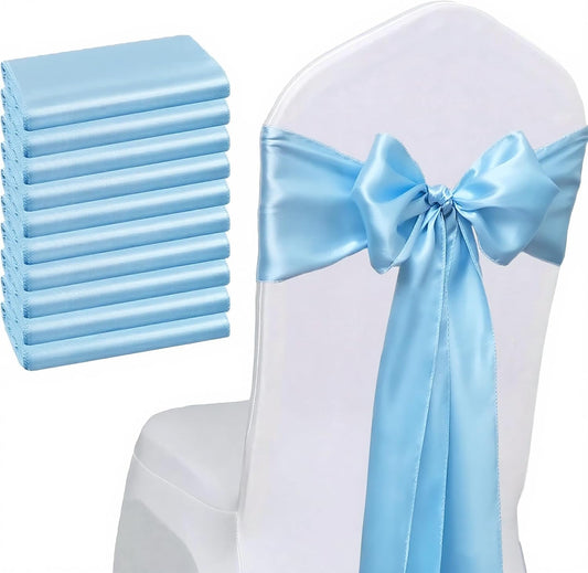 Skiennix Satin Baby Blue Chair Sashes - 50 Pack, 7x108 Inches Light Blue Ties for Weddings & Parties