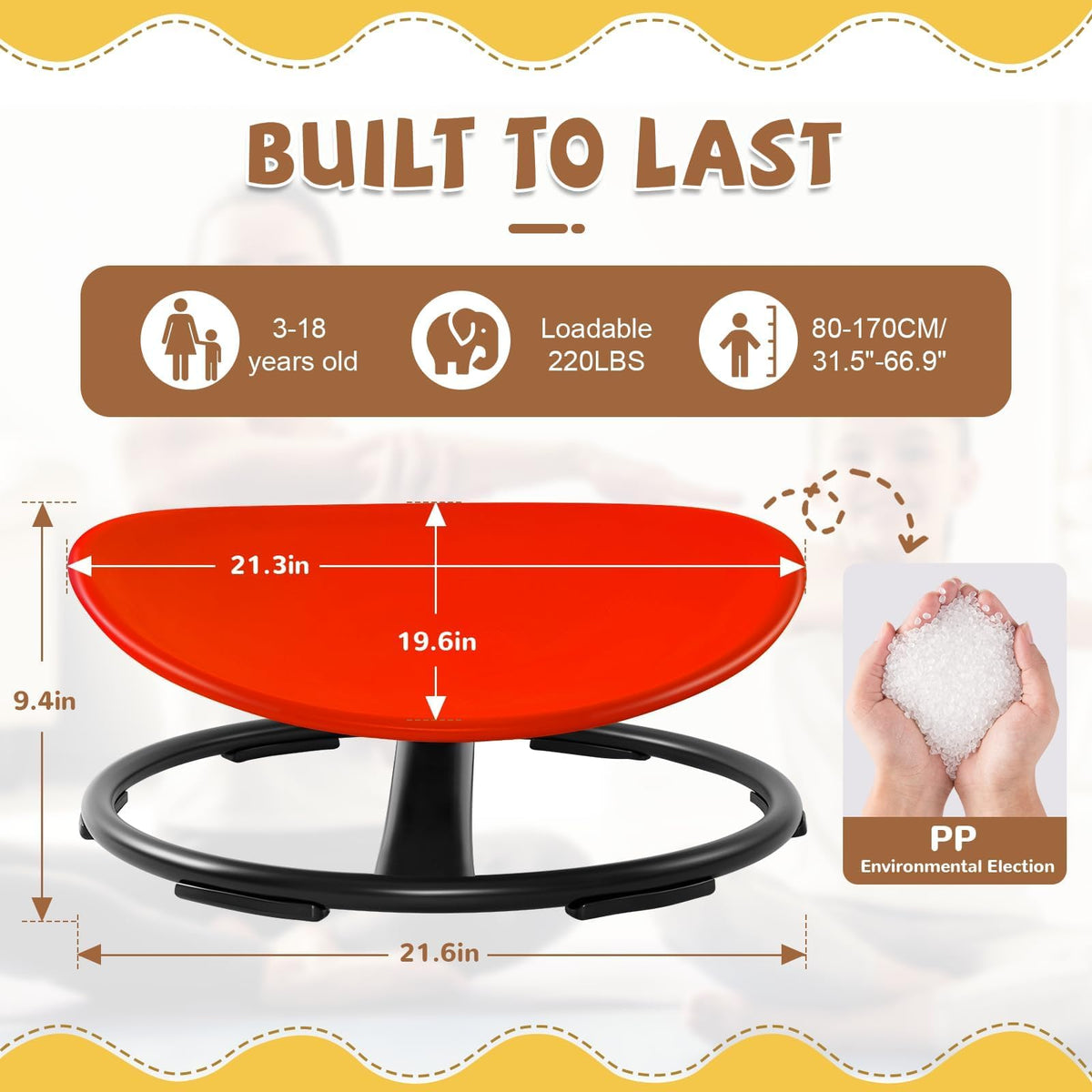 Zhenx Spinning Chair for Autistic Kids (Ages 3-18) - 220LBS Capacity Sensory Swivel Seat - Sensory Toy for Teens with ADHD/Autism - Sit and Spin Calming Gift to Improve Focus & Body Balance (Red)