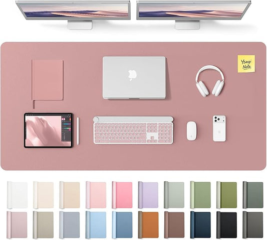 YSAGi Leather Desk Pad Protector, Office Desk Mat, Large Mouse Pad, Non-Slip PU Leather Desk Blotter, Laptop Desk Pad, Waterproof Desk Writing Pad for Office and Home (Pale Mauve,55" x 24")