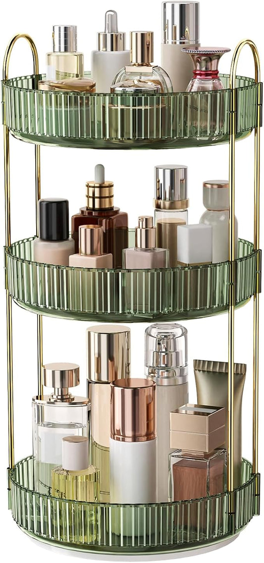 360° Rotating Makeup Organizer, Large Capacity Skincare Organizer, 3 Tier Cosmetic Skin Care Perfume Dresser Organizer, Fits Cosmetics, Perfume, Skin Care, Lipstick
