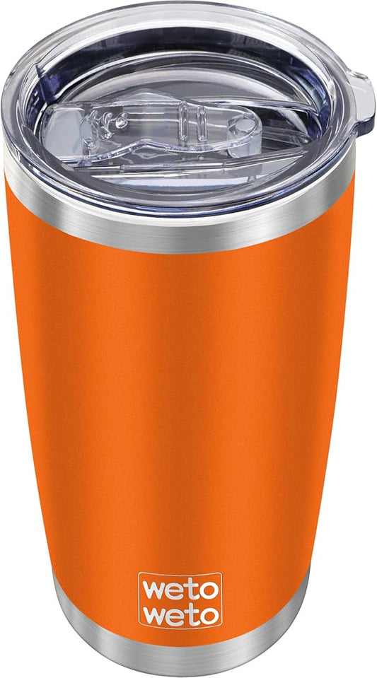 WETOWETO 20oz Insulated Stainless Steel Tumbler, Double Wall Vacuum Leak-proof Travel Coffee Mug, Powder Coated Water Cup (Orange, 1 Pack)
