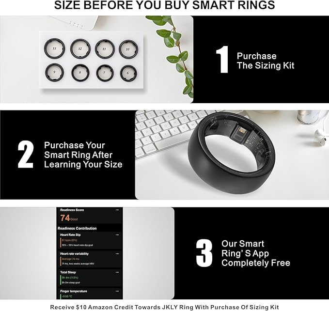 Smart Ring, Activity Trackers, Sleep Ring, Fitness Tracking, Stress Tracker, Heart Rate, Meditation, Temperature, Respiratory, No App Subscription, Women, Men, iOS, Android (Golden, 7)