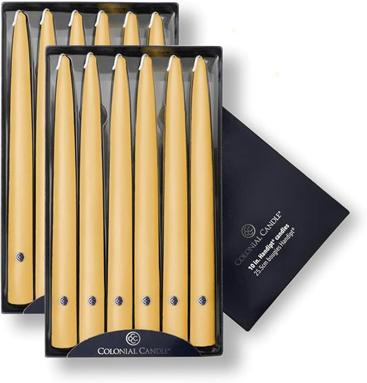 Colonial Candle Unscented Taper Candle, Handipt Collection, Limoncello, 10 in, Pack of 12 - Up to 8 Hours Burn
