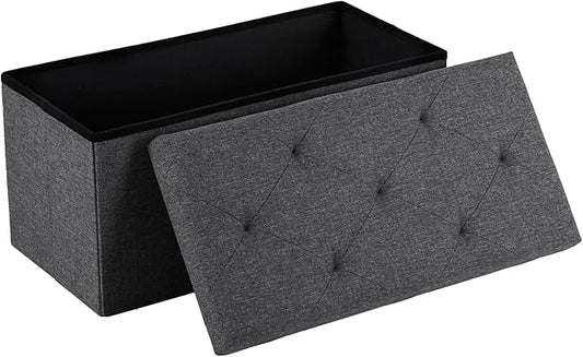 DUMOS 30in Storage Ottoman Bench, Storage Chest, End of Bed Foot Rest Stool with Padded Seat, Bedroom Bench for Living Room, Bedroom, Support 660lbs, Grey