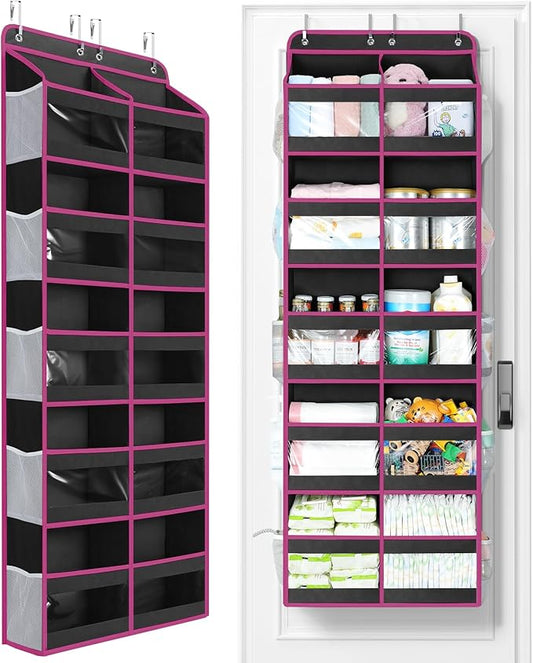 Yecaye 5-Tier Over The Door Organizer Dual-Column, 80lbs Load Over The Door Storage of 10 Compartments, Heavy Duty Door Organizer Hanging for Bedroom Closet Dorm Bathroom Pantry, Black and Pink 1 Pack