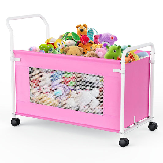 KEEGH Extra Large Toy Box for Kids with 360° Rotating Wheels, Heavy Duty Toy Chest for Boys and Girls, Toy Storage Organizer for Kids, Toy Bins for Living Room, Nursery, Bedroom (Pink)
