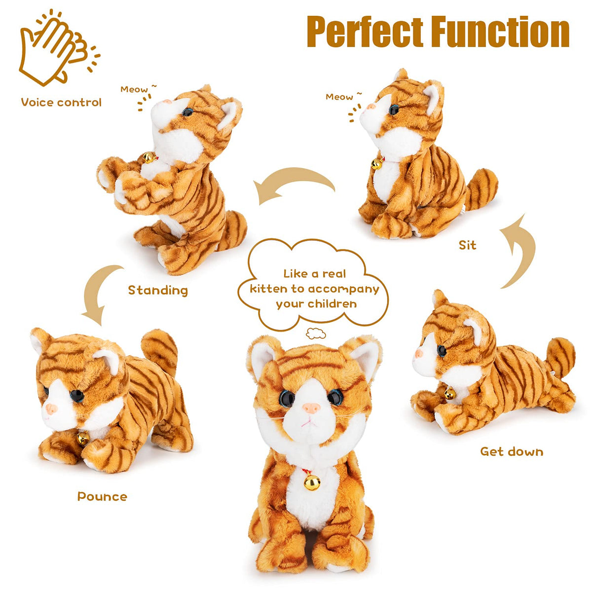 Smalody Interactive Electronic Plush Toy - Upgrade Robot Talking Cat Toys, Animals Sound Control Electronic Pet for Kids, Kitten Toys for Boys & Girls Kids(Yellow)