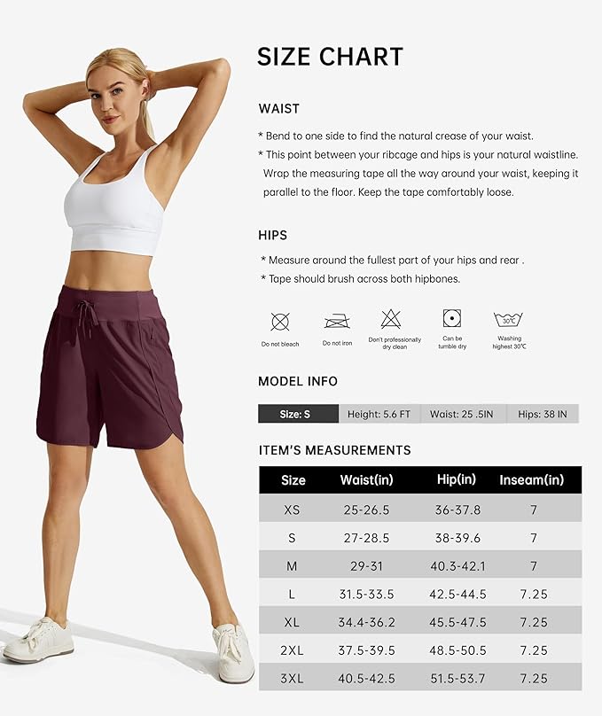 Willit Women's 7" Athletic Running Shorts Long Workout Hiking Shorts Quick Dry High Waisted Active Zipper Pocket(Medium)