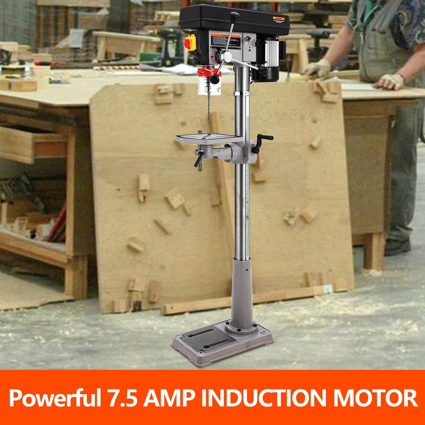13 in Floor Drill Press, 7.5 Amp 120V Pure Copper Motor, 288-3084 RPM Variable Speed Cast Iron Bench Drill Press, 0-45° Tilting Worktable, Tabletop Drilling Machine for Wood Metal
