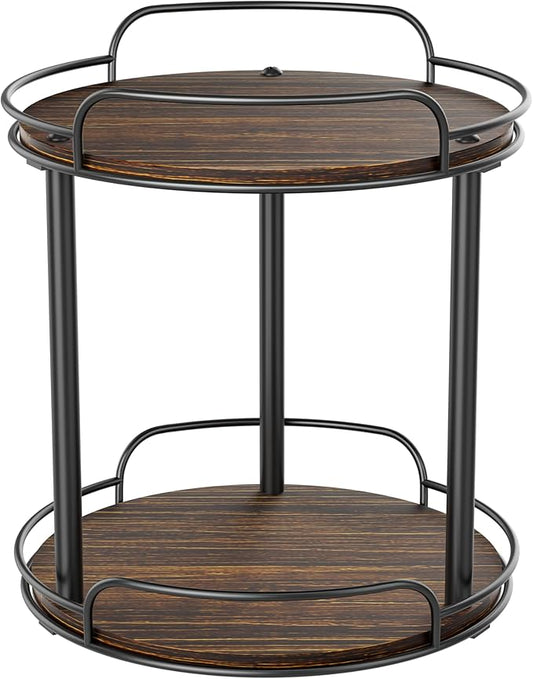 LAMU 9'' Wood Lazy Susan Turntable Organizer for Cabinet, 2 Tier Lazy Susan Spice Rack Organizer for Kitchen, Table Top, Countertop, Pantry, Medicine Organizer