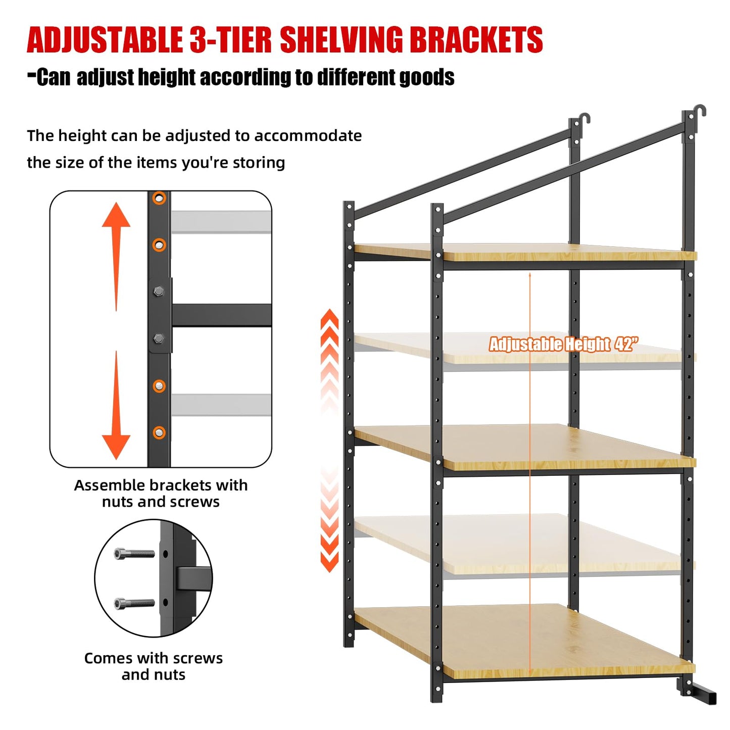 4 Pack Heavy-Duty Shipping Container Shelves with 57"(H) X 18"(W), DIY Adjustable 3-Tier Shipping Container Shelving Brackets, Shipping Container Accessories Universal