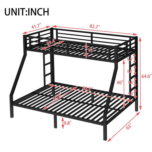 Bellemave Metal Twin XL Over Queen Bunk Bed with High Guardrail & Under-Bed Storage, Heavy Duty Bunk Beds Frame with 2 Side Ladders, Twin Over Queen Bunk Bed for Adults, No Box Spring Needed, Black