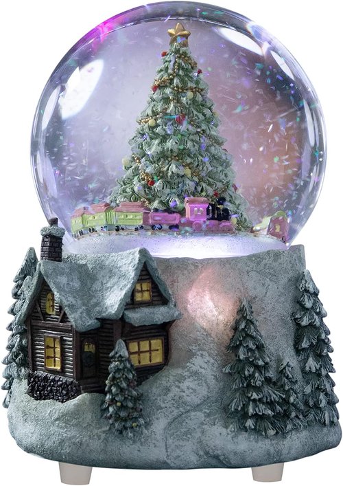 MG-7282 Automatic Revolving Train Snow Globe - 4-Inch with Color Changing Light & 'O Christmas Tree' Tune