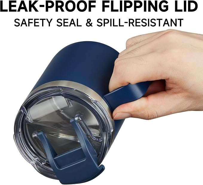 12oz Stainless Steel Insulated Coffee Mug with Handle, Double Wall Vacuum Tumbler Cup with Fliping Lid, Navy, 4 Pack