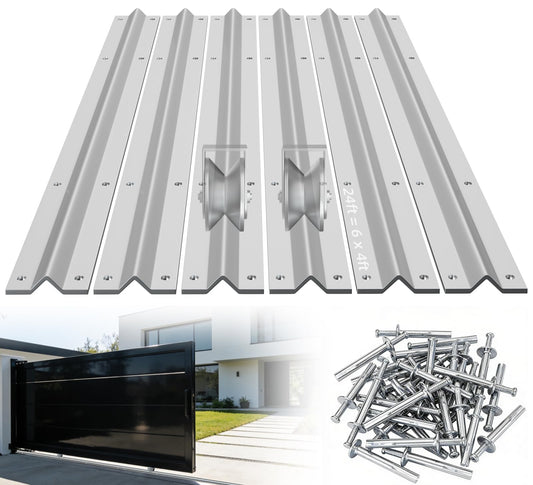 24 ft Galvanized V Track, 6 x 4 ft Sections, Inverted V Track for 1" OD V-Groove, Sliding Gate Rollers, Heavy Duty Driveway Sliding Gate Track, Includes Stainless Steel Hammer Drive Anchors