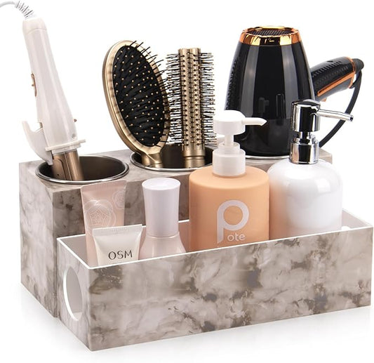GFWARE Marble Hair Tool Organizer - Bathroom Vanity Storage for Hot Tools, Hair Dryer, Curling Iron, Flat Iron & Straightener