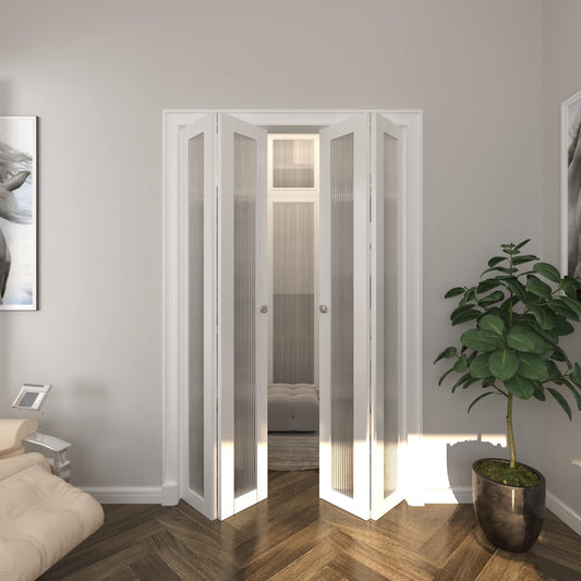 BARNER HOME Closet Door, Full Lite Reeded Glass Panel Bifold Doors, Easy Assembly, Folding Doors with Hardware Kits for 48"x 80" Opening