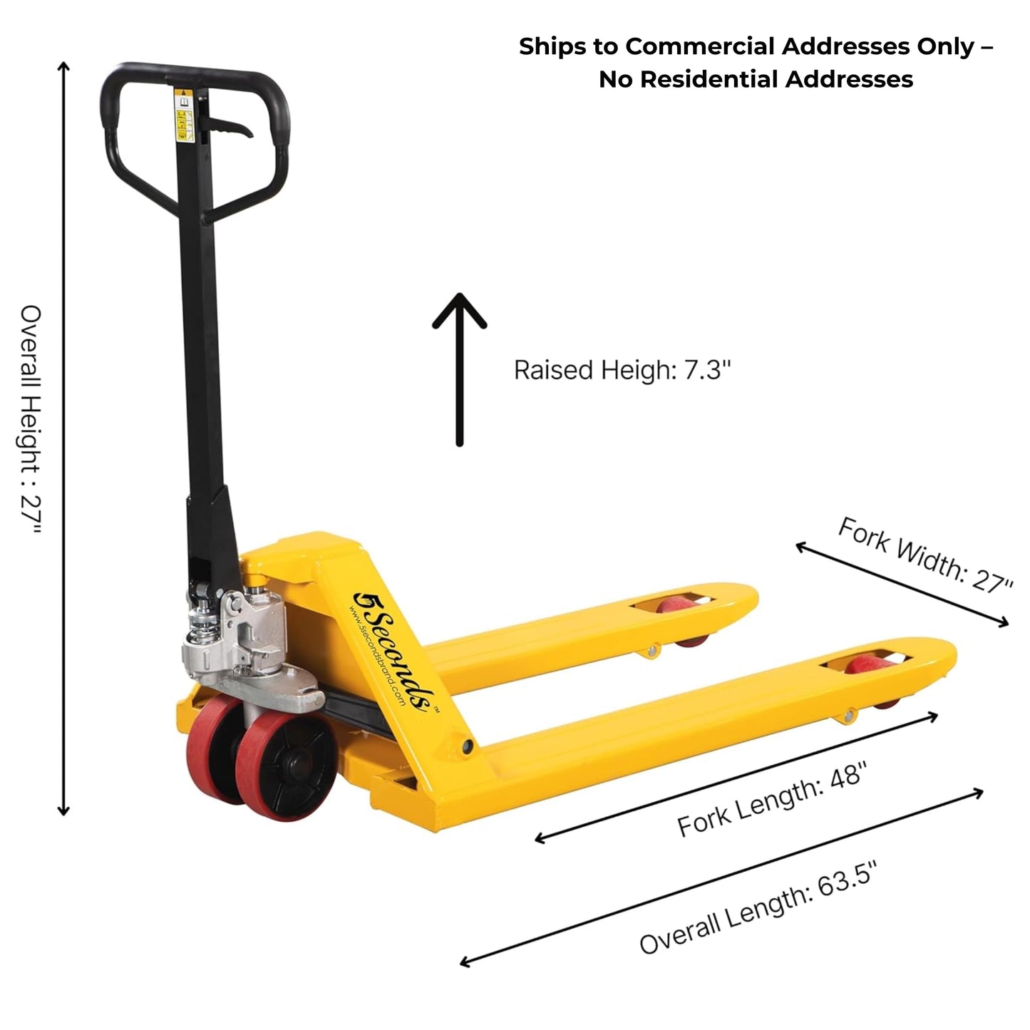 5Seconds Manual Pallet Jack 5500 lb Capacity, Heavy Duty Pallet Truck with Polyurethane Wheels, 27" W x 48" L Forks, Hand Pallet Truck for Warehouse, Includes Wheel Stopper & Tracker