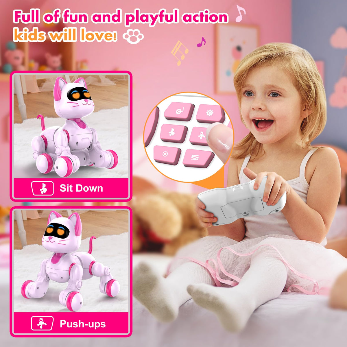 Nicmore Robot Cat Interactive Toys for Girls: Remote Control Pet for Kids Age 4-6 Gifts for 3 4 5 6 7 8 Year Old Gilrs RC Toys with Touch Sensing Gestures Christmas Birthday Gift Ideas