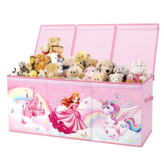Toy Storage Bin with Lids,Extra Large Toy Box Chest with Handles for Kids Boys Girls,Collapsible Storage Organizer Box Bin Basket for Bedroom,Playroom, Nursery,37.8"x12.6" x15.7",Princess Unicorn