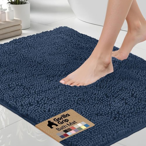 GORILLA GRIP Bath Rug Mat - Soft Absorbent Chenille | Quick-Dry Microfiber, 54x24, Navy Blue