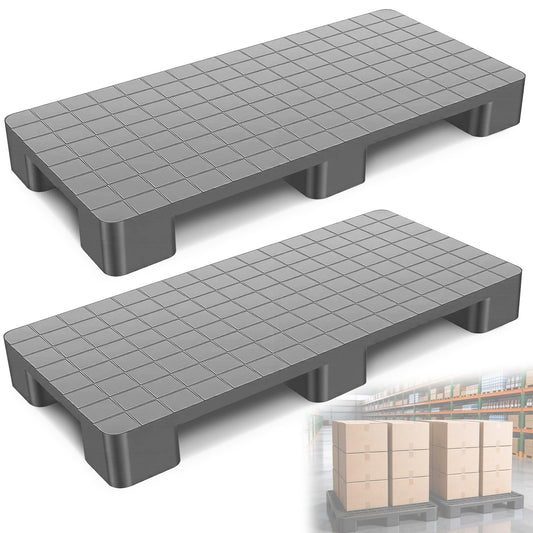 2 Pcs Plastic Storage Pallets, 40"L x 20"W x 5.5"H Stackable Lightweight Floor Pallets, 2000Lbs Capacity Plastic Pallets for Basement Storage, Logistics and Warehousing, Gray