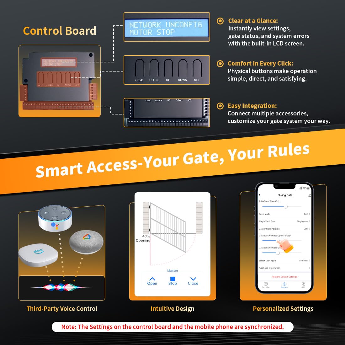TOPENS XD851 Smart Gate Opener for Heavy Duty Single Swing Gates Up to 18ft, Automatic Gate Opener with App Control AC Powered Remote Control Kit Solar Compatible