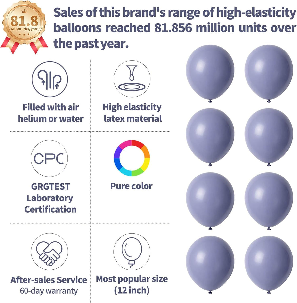 Skiennix Dusty Blue Balloons - 12 Inch Latex Balloons for Birthday Party & Baby Shower | 110pcs with Ribbons