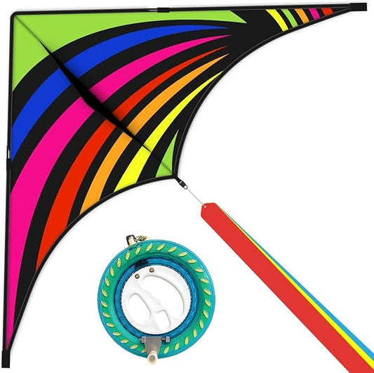 Mint's Colorful Life 60'' Delta Kite With 7.1in Reel Winder, Easy Flying & String Spool for Kids & Adults, Best Beach Set for Beginners