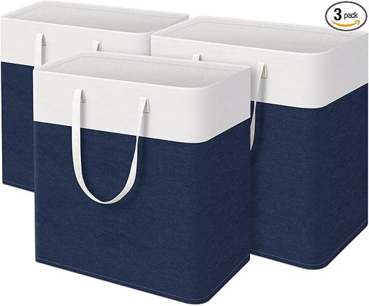 TasticTotes laundry basket 3-Pack, laundry hamper, Hamper with handles, collapsible laundry baskets, Waterproof dirty clothes hamper, Towel Storage for Home or Dorm, 100L-Blue