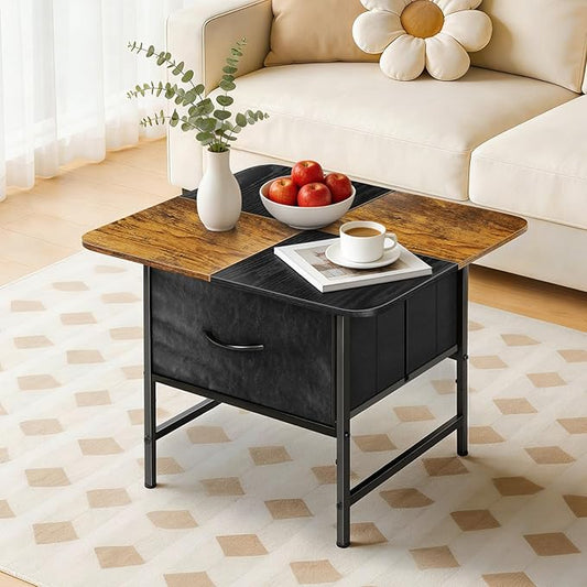 Coffee Tables for Living Room,Modern Small Coffee Table with 2 Large Storage Drawers,Wooden Square Center Table for Small Space,Apartment,Dorm,Home Office,Black Brown