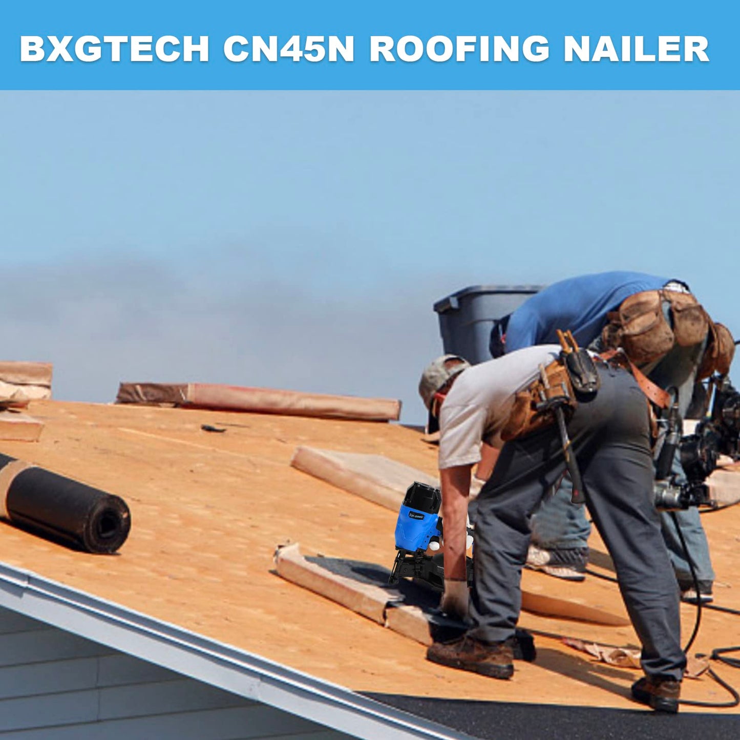 Bgx-power Roofing Nail Gun, 15 Degree CN45N Roofing Nailer 3/4-Inch to 1-3/4-Inch Coil Nails, 120-pcs Load Capacity Coil Nailer