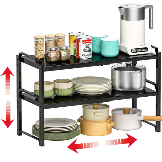 X-cosrack 12" Wide 100LBS Loading-Bearing Heavy Duty Kitchen Storage Shelf, Expandable Cabinet Shelf Organizer, Stackable Adjustable Storage Shelves for Kitchen Cabinet Cupboard Pantry Counter