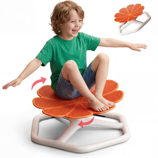 KYZDZQ Spinning Chair for Autistic Kids,Sensory Swivel Chair, 220LBS Weight Capacity, Sensory Toy for ADHD & Autism 3-6 Years Children,Training Body Coordination, Metal Base Non-Slip Design (Orange)