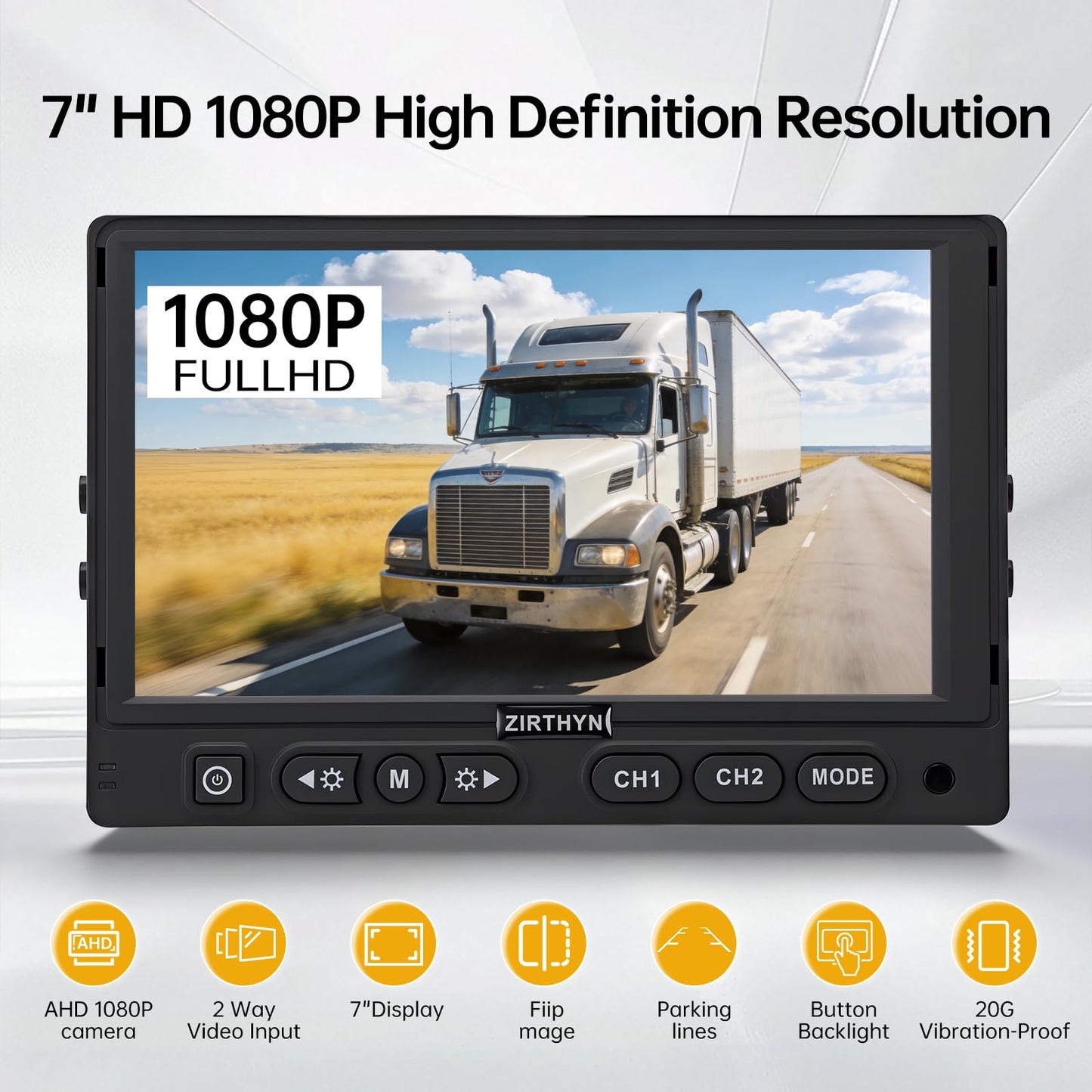 7" AHD Backup Camera System, IP69K Heavy‑Duty Reverse Rear View Camera with Guide Line, Night Vision, 20G Vibration‑Proof, Plug and Play for Truck/RV/Trailer/Tractor/Excavator/Heavy Equipment