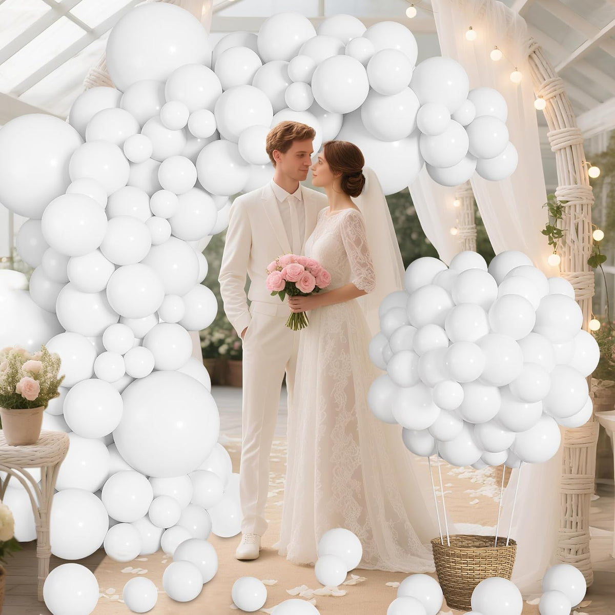 Ouddy Life White Balloon Garland Kit - 164Pcs Matte Latex Balloons in 5" to 18" Sizes for Celebrations