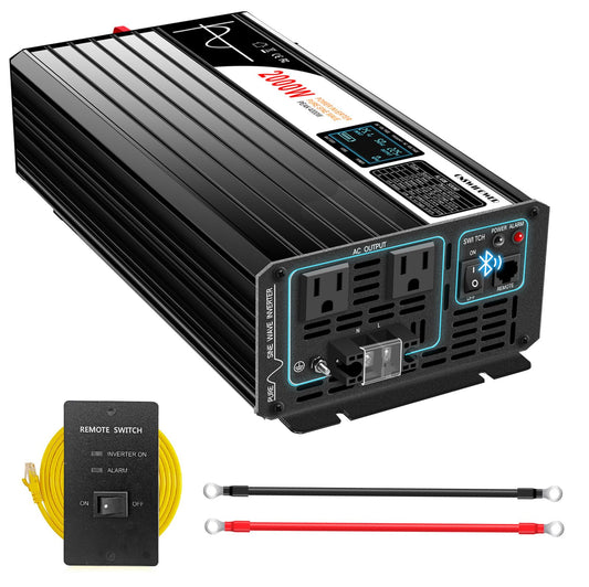 2000W (Peak Power 4000W) DC 12v to 120V AC 60HZ Pure sine Wave Solar Inverter for Home RV &Camping (DC12V (Range 10V-15V)