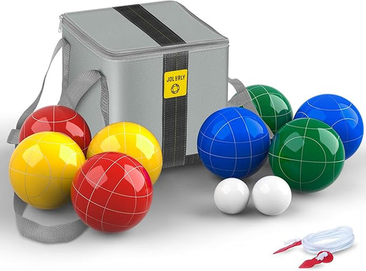 Professional Grade 107mm Bocce Ball Game Set Regulation Size and Weight 920g for Official Tournaments (Classic Multi-Color)