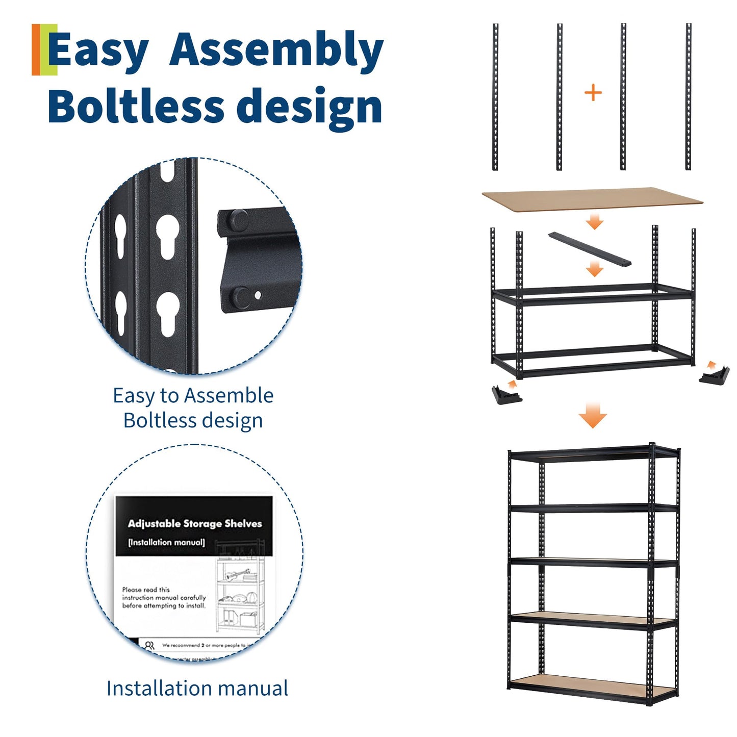 Heavy Duty Storage Shelving Racks, 5-Tier Adjustable Metal Garage Storage Shelves, 2500 LBS Capacity, 48" W x 24" D x 72" H Muscle Racks for Garage, Basement, Kitchen Pantry, Laundry Room