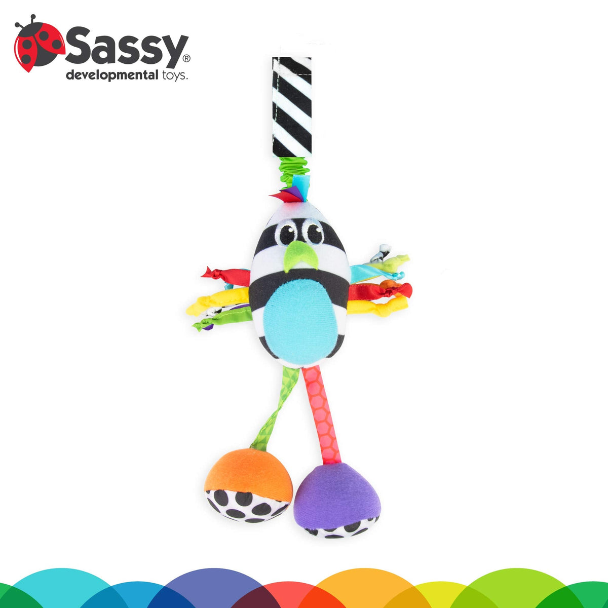 Sassy Boppin’ Birdie | Developmental Plush Toy for Early Learning | High Contrast | Attaches to Baby Gear for Travel | for Ages Newborn and Up (80660)