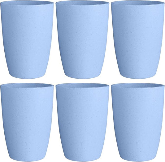 Wheat Straw Reusable Cup (12 oz) - Unbreakable Drinking Glasses Sets of 6 - Dishwasher Safe Tumbler - Lightweight, BPA Free and Eco friendly (6Pcs/Blue)