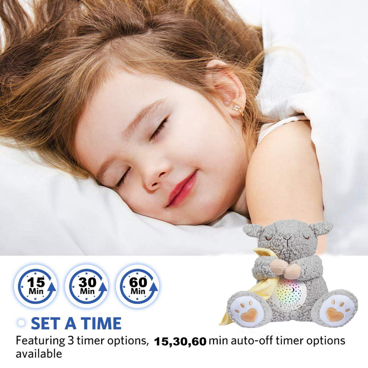 BEREST Rechargeable Baby Sleep Soother, Mom's Heartbeat Babies Cry Sensor Lullabies & White Noise Sound, Nursery Decor Night Light Projector Toddler Crib Sleeping Aid, Boys & Girls Shower Gifts