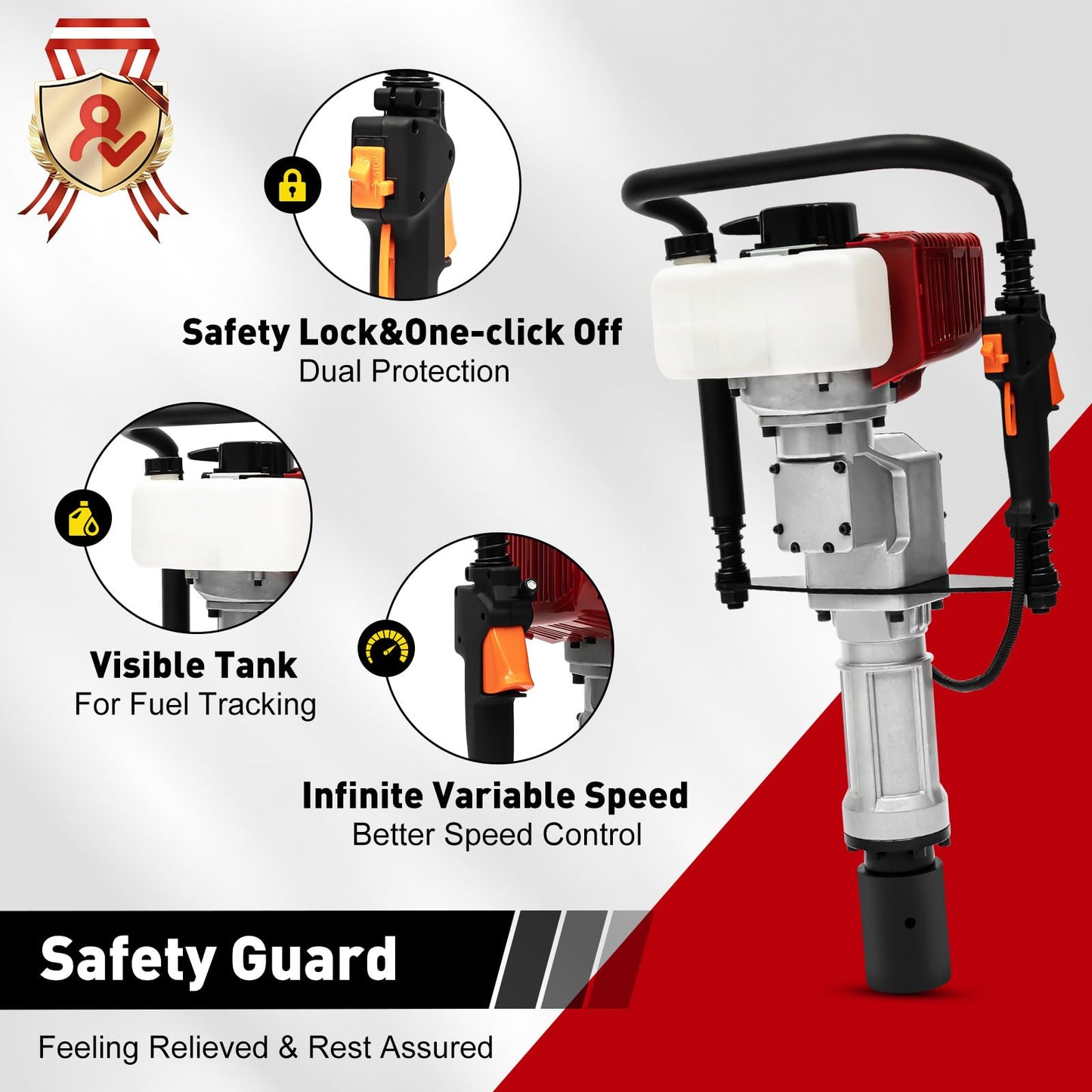 awolsrgiop 52CC 2 Stroke 2.3HP Gas Powered T-Post Driver, Fence Farm Push Pile Gasoline Engine kit, 1900W Garden Fencing Tool Farm Piling Driver with 2 Post Driving Head Ergonomic Design