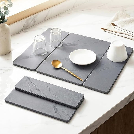 Stone Drying Mat for Kitchen Counter ,19.7"×14.7" Diatomaceous Earth Dish Drying Mat, Absorbent Drying Stone Mat for Modern Kitchen Countertop (Dark Gray, Medium)